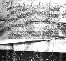 Ján Jiskra z Brandýsa dáva košickým dlžný úpis za peniaze vypožičané od nich v mene kráľa Ladislava. 14. febrár 1445. Archív mesta Košice.