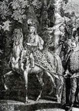 Budúci cisár Jozef II. ako dieťa v parádnom kroji na koni v časoch, keď vznikol plán Wahrhafter Entwurf.