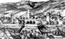 Detail zo známej Houfnagelovej veduty Košíc datovanej k roku 1617 ukazuje severnú oblasť mesta s Hornou bránou. Veľká veža mierne naľavo od stredu so sedlovou strieškou a prečnievajúcou ochodzou je luxemburská veža vnútornej Hornej brány, ktorou sa do komplexu brány vchádzalo smerom z mesta. Ostatné stavby autor predlohy k vedute nezachytil, pretože nepresahovali výškou okolitú zástavbu.