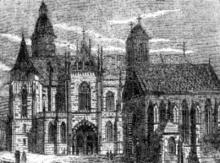Málo známy pohľad na košický Dóm svätej Alžbety v jeho pôvodnej podobe, pred veľkou rekonštrukciou z konca 19. storočia.