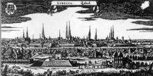 Pohľad na Lübeck z roku 1653 uvádzaný ako dielo Mateja Meriana /jeho rytiny sa vydávali hojne aj po jeho smrti/. V porovnaní s popisovanou vedutou Košíc je to jasne „iná káva".